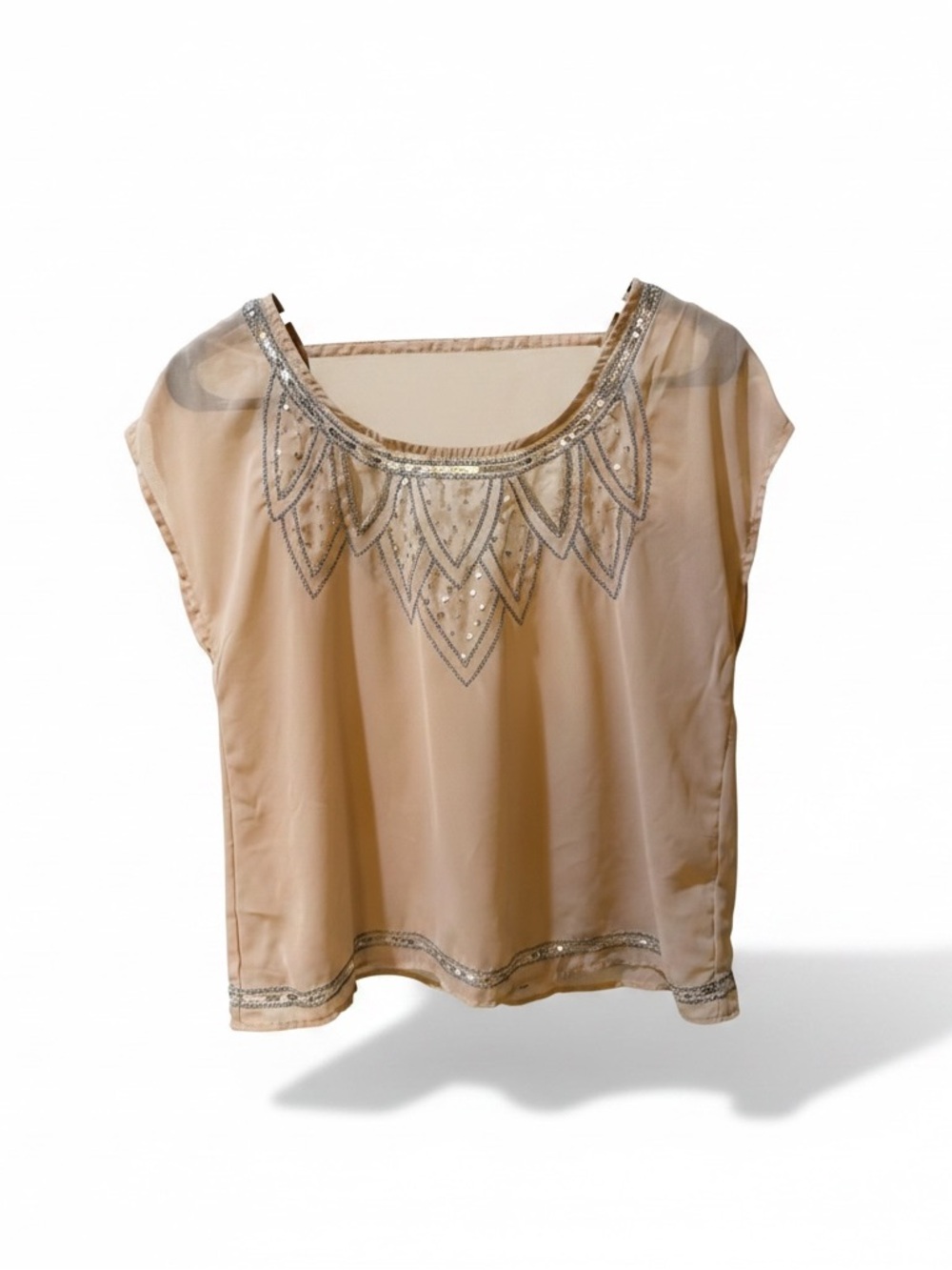 Decree Women’s Blush sleeveless Chiffon Sequin Top Flowy Sheer Boho Size :Small